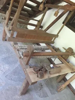 a wooden structure with tools on top of it at Kyshta za Gosti Gospodevi in Gorno Dryanovo
