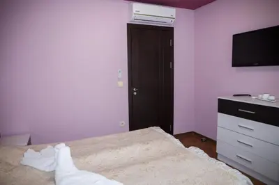 a bedroom with a bed and a flat screen tv at Apartment Ira in Velingrad