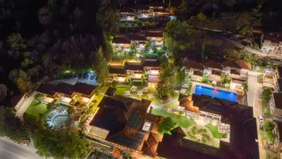 an aerial view of a home at night at SPA Hotel Ismena in Devin