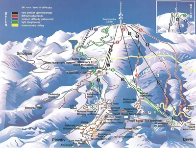 a map of a ski resort in the snow at Studio in Hotel Laplandia in Pamporovo