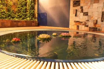 a pool of water with flowers in it at Hotel Iceberg Bansko in Bansko