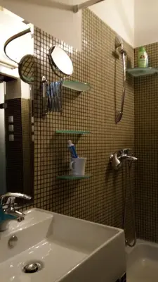a bathroom with a sink and a shower at Mini Apartment Best Rest in Plovdiv