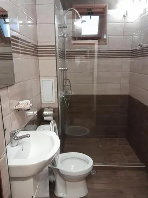 a bathroom with a toilet and a sink and a shower at Mario Complex in Melnik