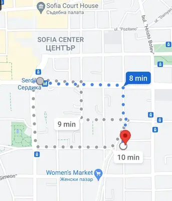 a map of the siesta court house with a red marker at Elegance on a Budget - Rooms for Rent in Sofia Center in Sofia