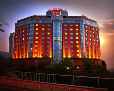 a hotel building with a sign on top of it at Metropolitan Hotel Sofia, a member of Radisson Individuals in Sofia