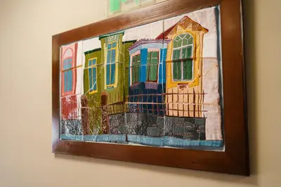 a painting of a group of windows on a wall at Hotel Ego - Free Parking - Top Central Location in Plovdiv