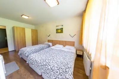 a hotel room with two beds and a window at Forest Nook Aparthotel in Pamporovo