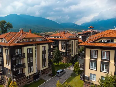 an aerial view of a city with houses at Hotel Bojur & Bojurland Apartment Complex in Bansko