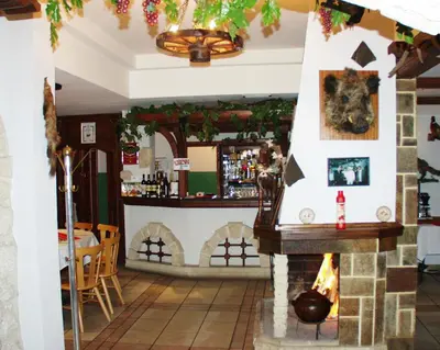 a bar with a fireplace in a restaurant at Victoria Hotel Borovets - Free Parking in Borovets