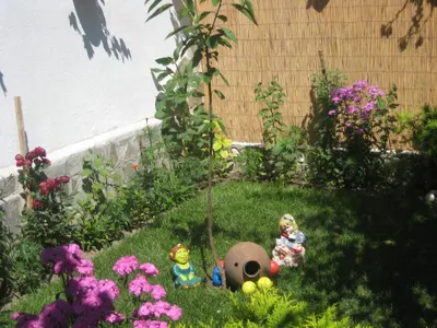 a small garden with some toys in the grass at Aseva House Guest house in Bansko