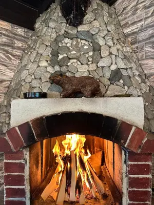 a brick oven with a fire in it at Villa Paradise in Beli Iskar