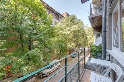 a balcony with a view of a street at Central Apartment in Sofia