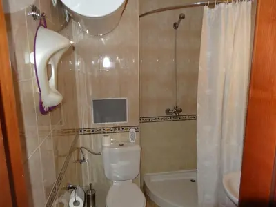 a small bathroom with a toilet and a sink at Apartment Biliana in Pamporovo