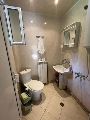 a bathroom with a toilet and a sink at Вила Мерджан in Sarnitsa