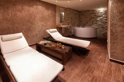 a room with a bed and a bath tub at Terra Hotel in Bansko