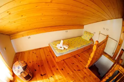 an overhead view of a small room with a bed at Family Hotel Nadejda in Bansko