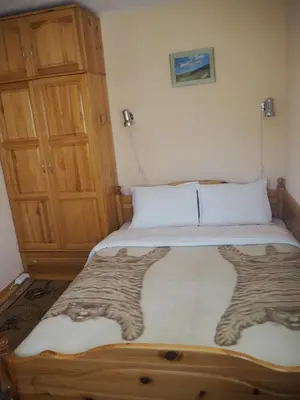 a bedroom with a bed and a wooden cabinet at Орбелус in Govedartsi