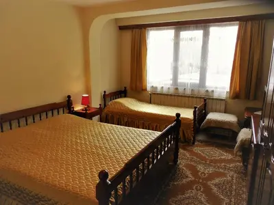a bedroom with two beds and a window at Boyadjiyski Guest House in Bansko