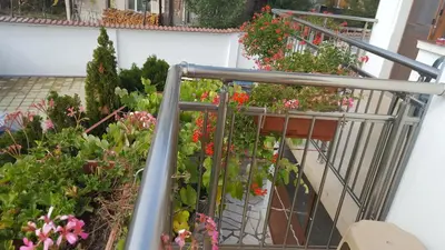 a bunch of flowers on a balcony at Family Hotel Dalia in Velingrad
