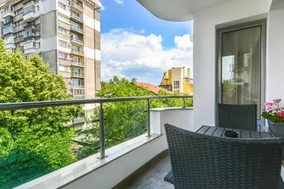 a balcony with a view of a building at The M Place by Flat Mаnager in Sofia