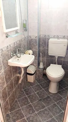 a bathroom with a toilet and a sink at Guesthouse Pumpalovi in Dobrinishte