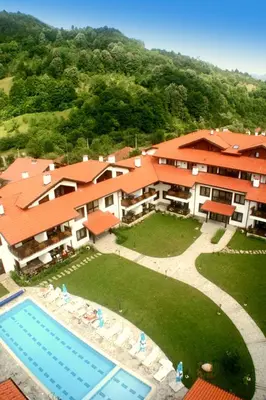 an aerial view of a resort with a swimming pool at Spa Hotel Planinata in Ribarica