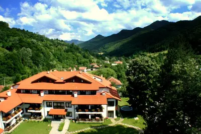 an aerial view of a house with an orange roof at Spa Hotel Planinata in Ribarica