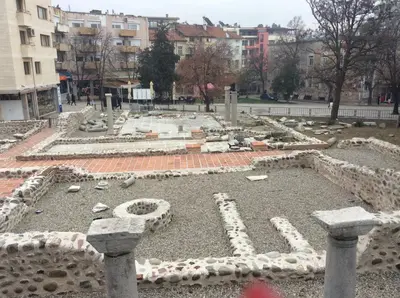 a view of a park with a bunch of rocks at Hotel Balevurov in Sandanski
