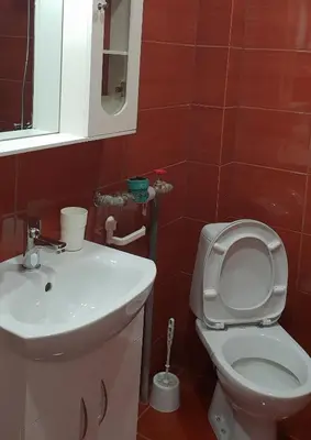 a bathroom with a toilet and a sink at Апартамент за нощувки in Gotse Delchev