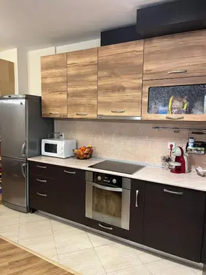 a kitchen with a stove and a refrigerator at Kamy-Sophia Apartment in Sofia