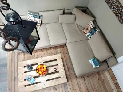 an overhead view of a living room with a couch at Good Stay Sofia Apartments in Sofia