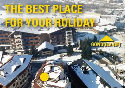 a poster of a city with the words the best place for your holiday at Nice and quiet apartment next to Gondola lift. in Bansko
