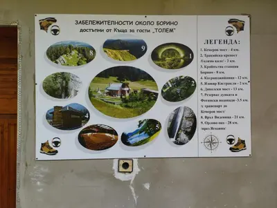 a sign on a wall with plates of food at Tolem in Borino