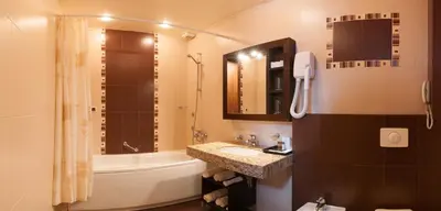 a bathroom with a tub and a sink and a shower at Hotel Domaine Peshtera in Peshtera