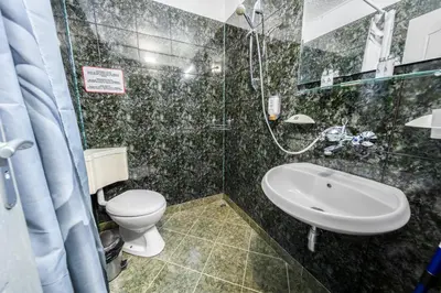 a bathroom with a toilet and a sink at House Shiligarnika in Bansko