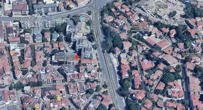 an overhead view of a city with buildings and roads at Kapana Luxury City Center Apartments with Garage in Plovdiv