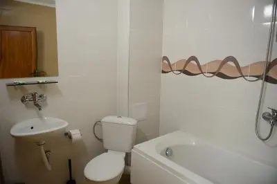 a bathroom with a toilet and a sink and a shower at Villa Drecheva in Ognyanovo