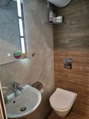 a bathroom with a white sink and a toilet at Hot Spot Studio in the center in Sofia
