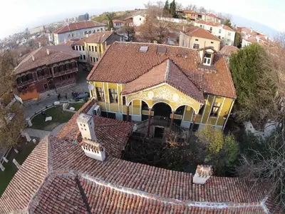 an aerial view of a house with a roof at Guest House Old Plovdiv in Plovdiv