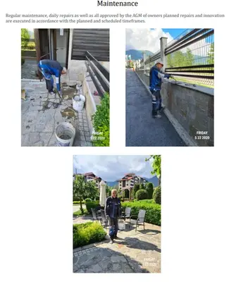 a collage of three pictures of a man walking down a sidewalk at Studio L006 in Aspen Golf in Bansko
