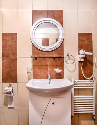 a bathroom with a sink and a mirror at Guest House Slunchev Cviat in Tsigov Chark
