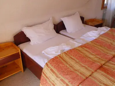 two beds sitting next to each other in a room at Family Hotel Silver in Smolyan
