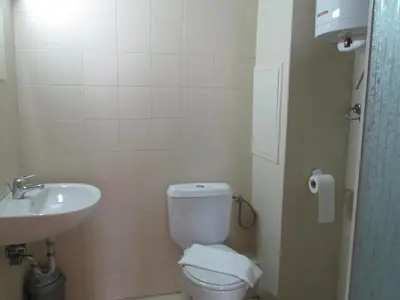 a small bathroom with a toilet and a sink at Gramadeto Complex Alexander Services Apartments in Bansko