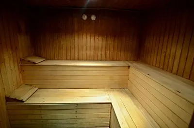 a wooden sauna with two beds in it at Spa Hotel Kleptuza in Velingrad