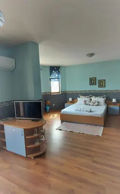 a large bedroom with a bed and a television at Family Hotel Emaly 1 in Bankya