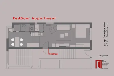 a floor plan of a modern apartment at Red Door Apartment in Sofia