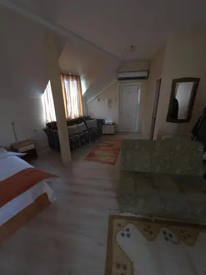 a living room with a bed and a couch at Hotel Orient in Blagoevgrad