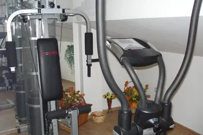 a room with a gym with a treadmill at Pri Ani Guest House in Bansko