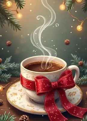 a cup of coffee with a red bow at IGLIKA 2 SNOWY NIGHT V18 in Borovets