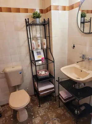 a bathroom with a toilet and a sink at Plovdiv Top Center 2 Bedroom Apartment, FREE Parking in Plovdiv